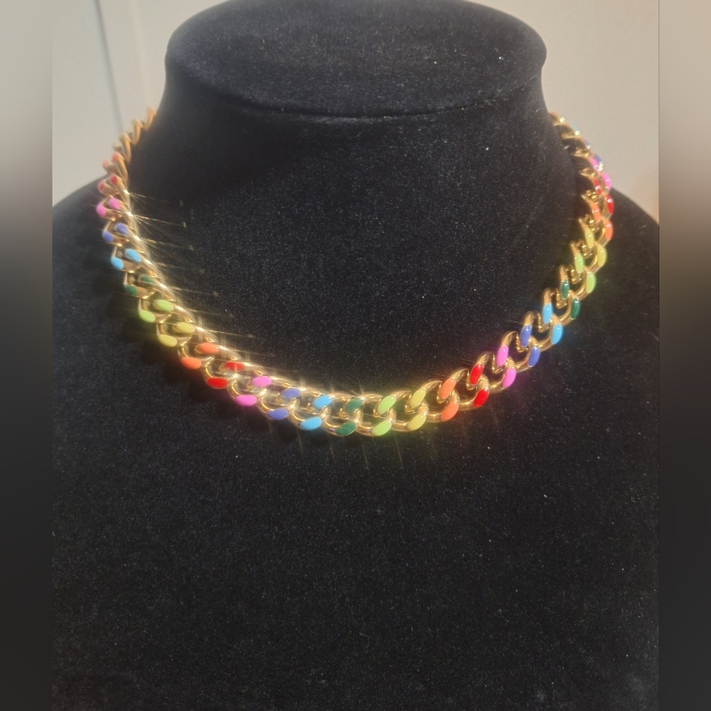 Oak & Ivy Boutique Gold Tone Rainbow Adjustable Necklace 16-18.75" NEW
